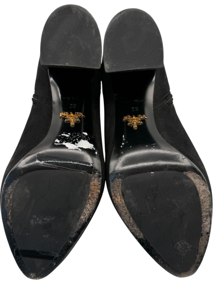 Prada Black Suede Block Heel Booties – Size 39