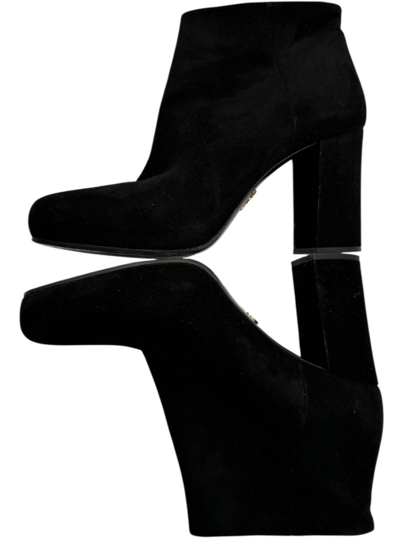 Prada Black Suede Block Heel Booties – Size 39