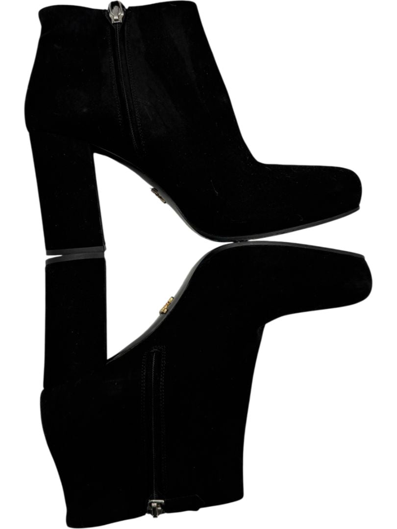 Prada Black Suede Block Heel Booties – Size 39
