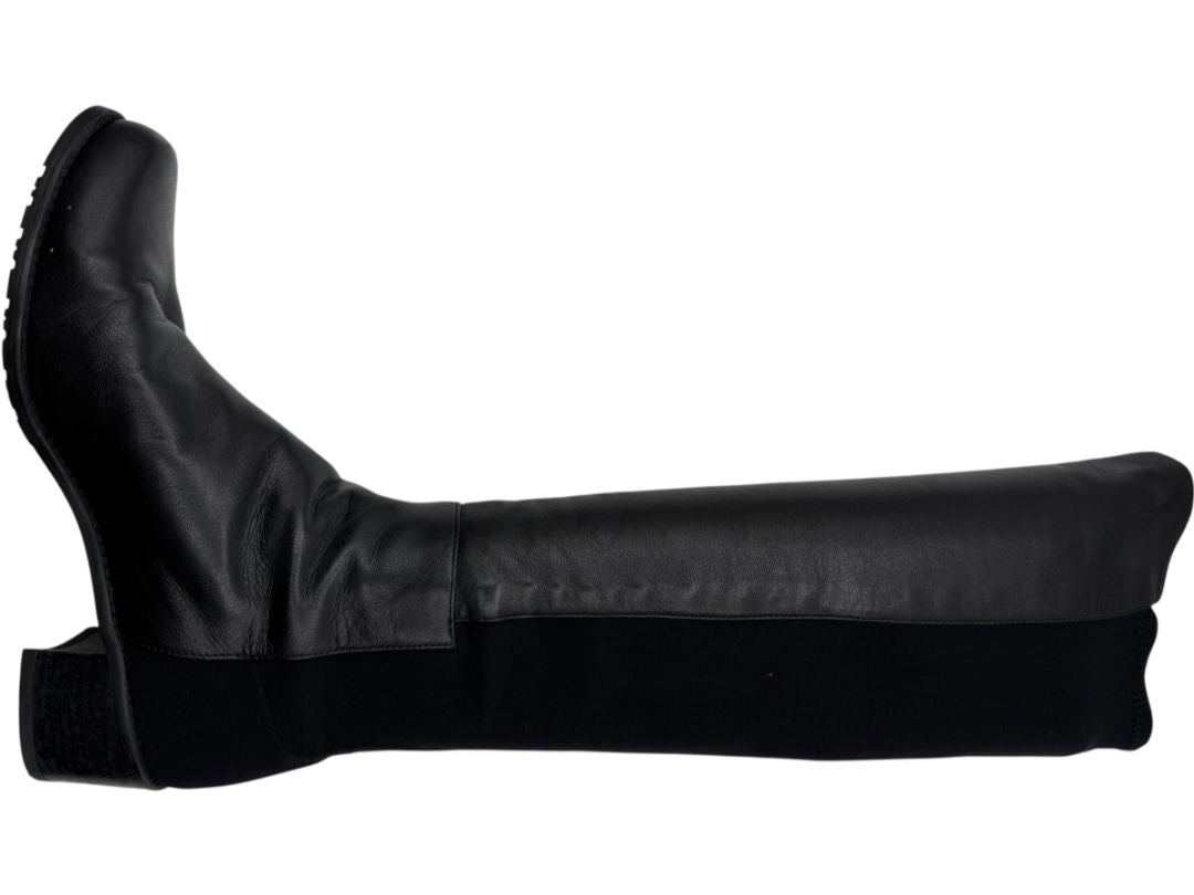 Stuart Weitzman Black Leather & Stretch Fabric 50/50 Knee-High Riding Boots – Size 8M