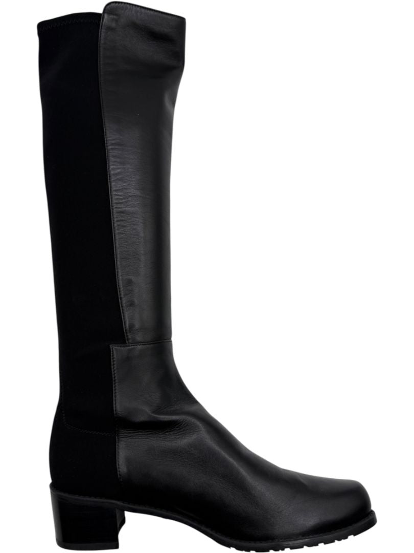 Stuart Weitzman Black Leather & Stretch Fabric 50/50 Knee-High Riding Boots – Size 8M