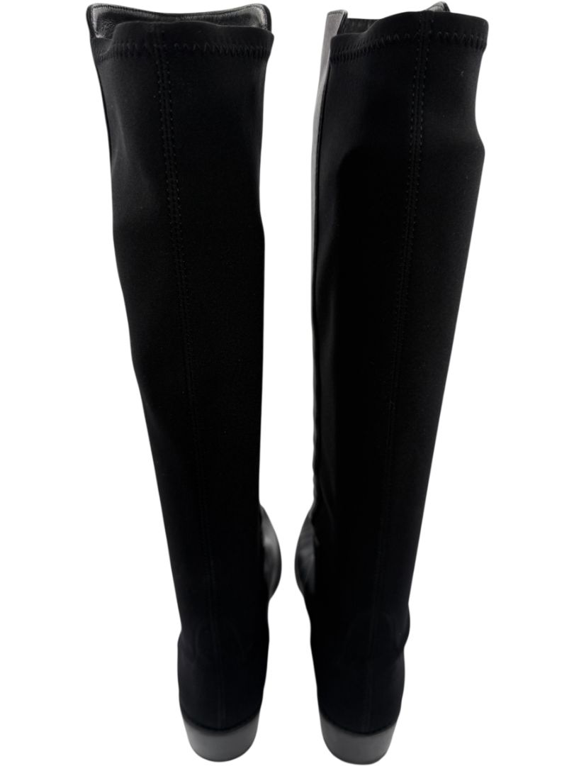 Stuart Weitzman Black Leather & Stretch Fabric 50/50 Knee-High Riding Boots – Size 8M