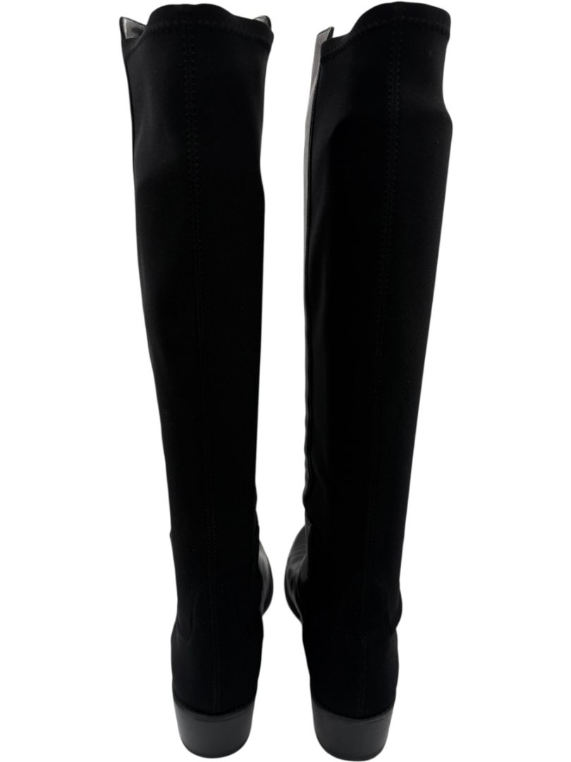 Stuart Weitzman Black Leather & Stretch Fabric 50/50 Knee-High Riding Boots – Size 8M