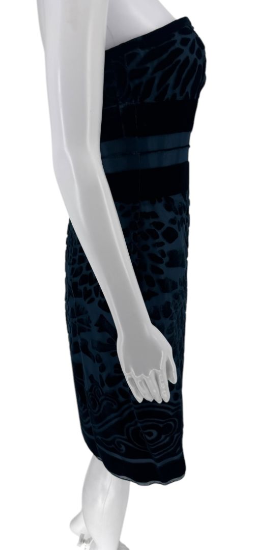 Bill Blass Strapless Blue Velvet Burnout Dress – Size 8