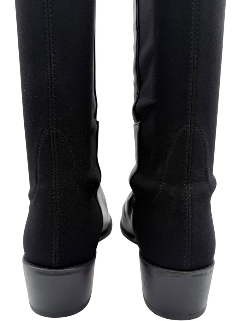 Stuart Weitzman Black Leather & Stretch Fabric 50/50 Knee-High Riding Boots – Size 8M