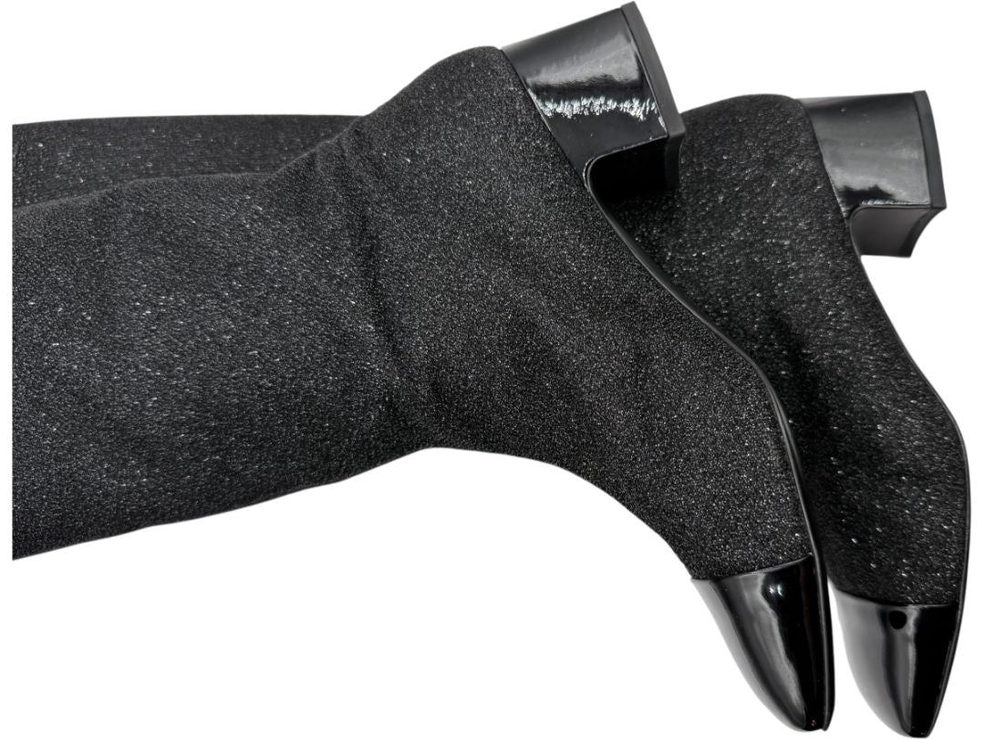 Chanel Black Glitter Fabric & Patent Leather Square Toe Boots – Size 39.5