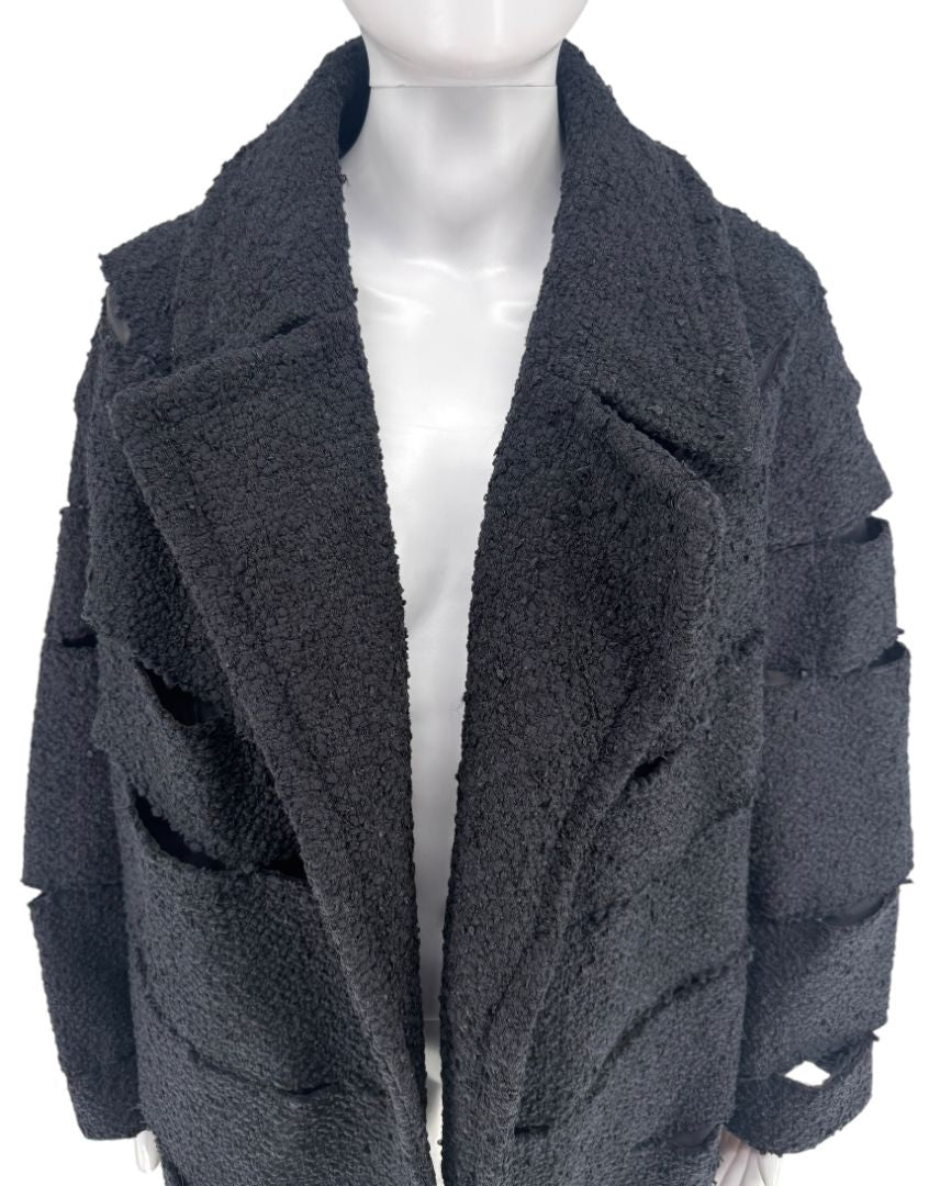 Tom Ford Black Textured Bouclé Cut-Out Coat – Runway Fall 2017 – Size S – NWT