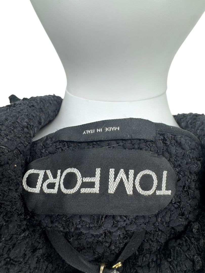 Tom Ford Black Textured Bouclé Cut-Out Coat – Runway Fall 2017 – Size S – NWT