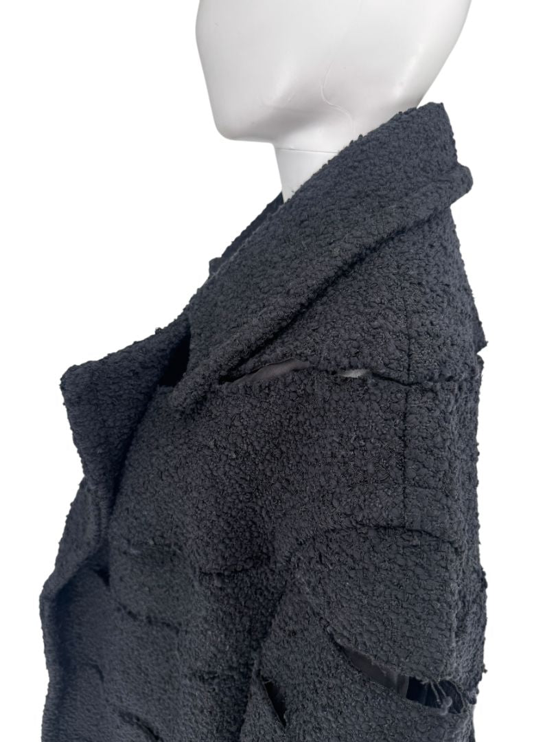 Tom Ford Black Textured Bouclé Cut-Out Coat – Runway Fall 2017 – Size S – NWT
