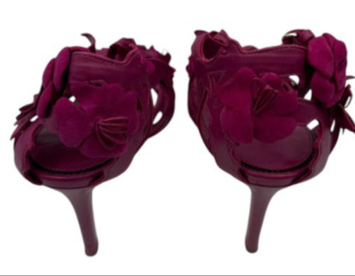 Tom Ford Magenta Floral Cutout Leather Sandals – Size 37 – Very Good Preowned Condition