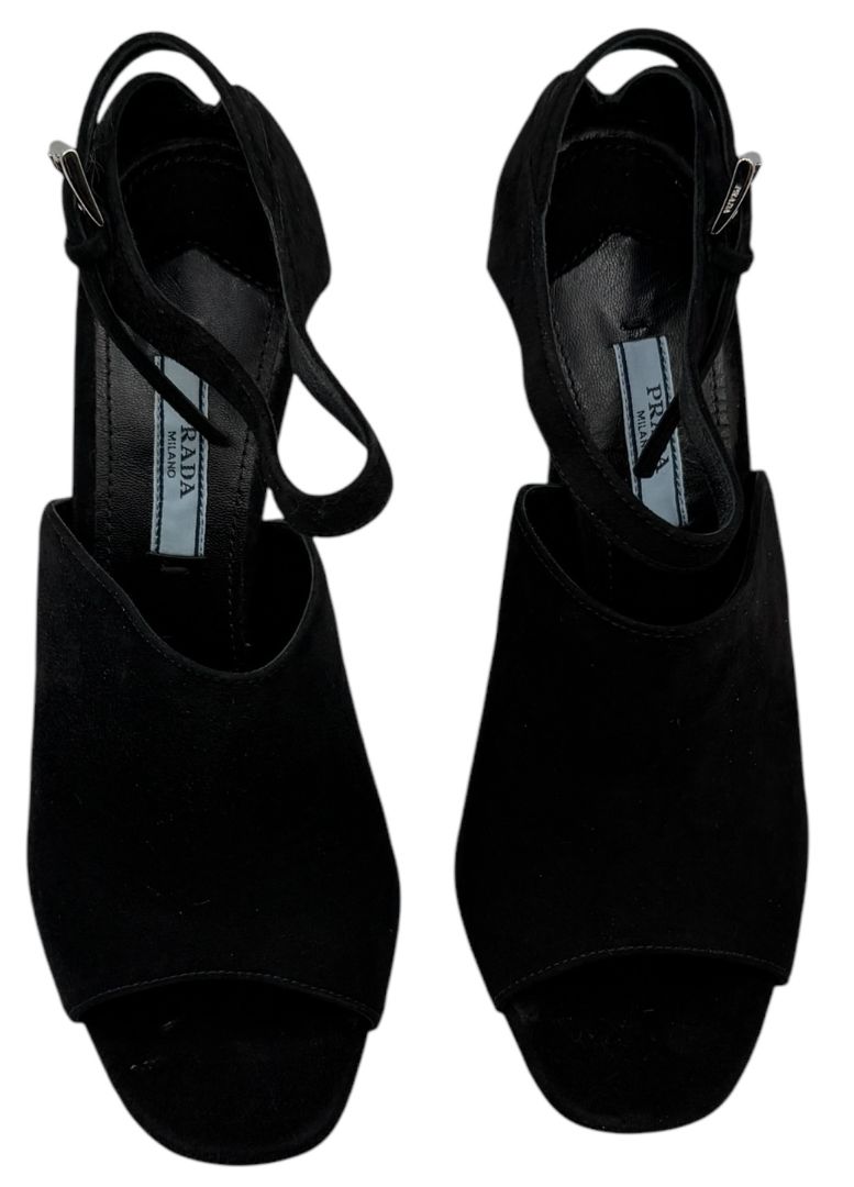 Prada Open-Toe Suede Heeled Sandals – Size 37 – Brand New in Box