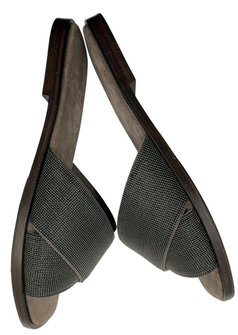 Brunello Cucinelli Embellished Criss Cross Flat Sandals - Sz 37