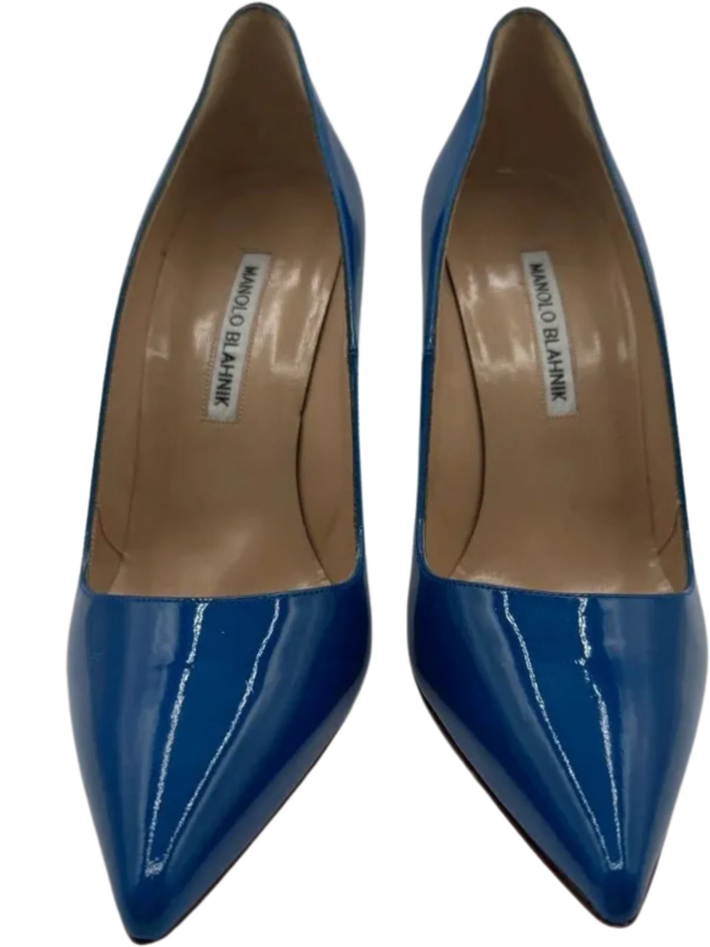 Manolo Blahnik Blue Patent Leather BB Pointed Toe Pumps - Size 39