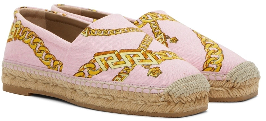 NIB Versace Chain-Print Cotton Espadrille Loafers - Size 37