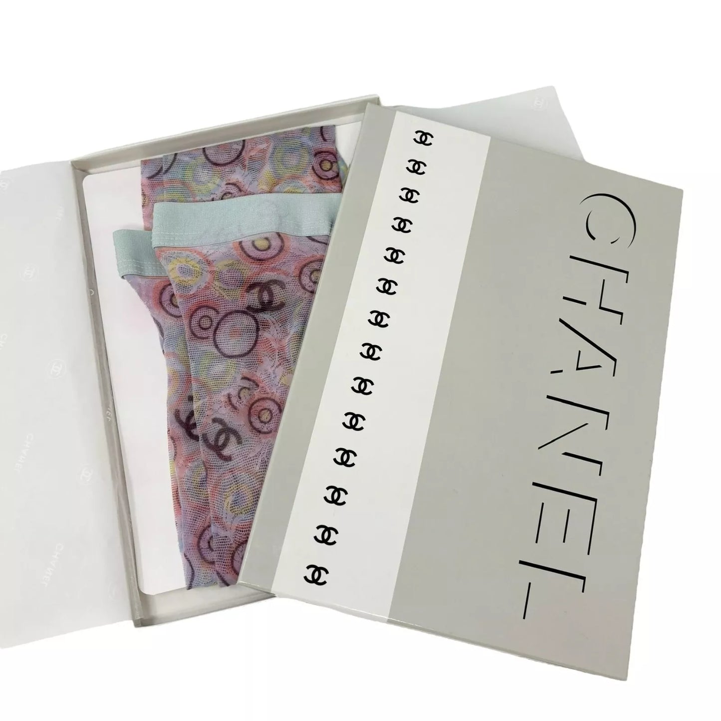 CHANEL Vintage 01P CC Logo Multicolor Pantyhose - Size 4