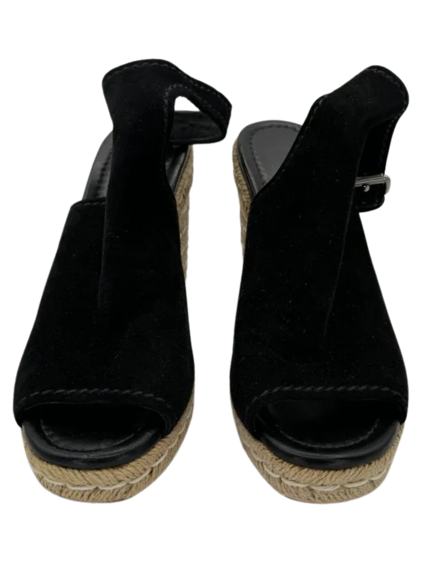 *NEW* Prada Black Suede Open Toe Espadrille Slingback Wedges