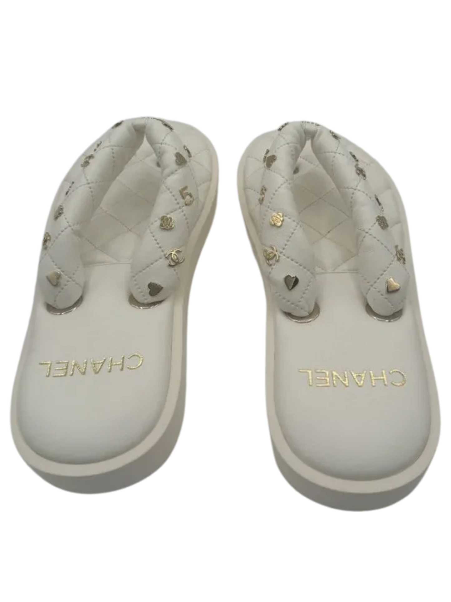 Chanel Spring 2023 White Quilted Charms Padded Pool Thong Sandal