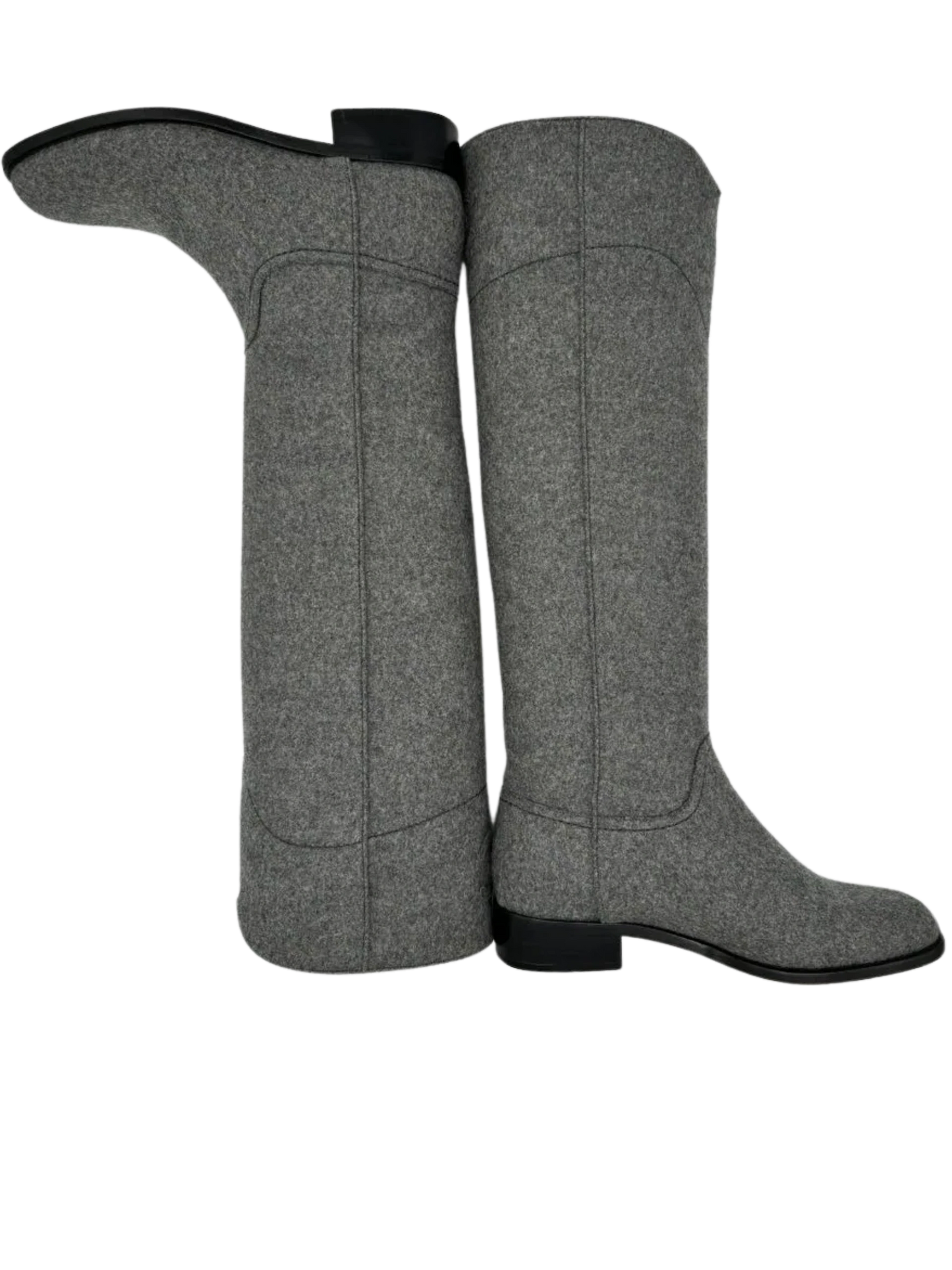 Chanel Gray Wool CC Logo Riding Boots