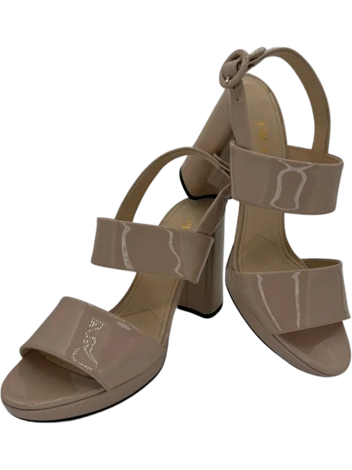 *NEW* Prada Beige Patent Block Heel Sandal