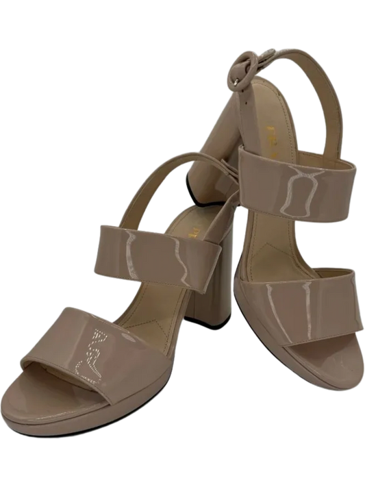 *NEW* Prada Beige Patent Block Heel Sandal