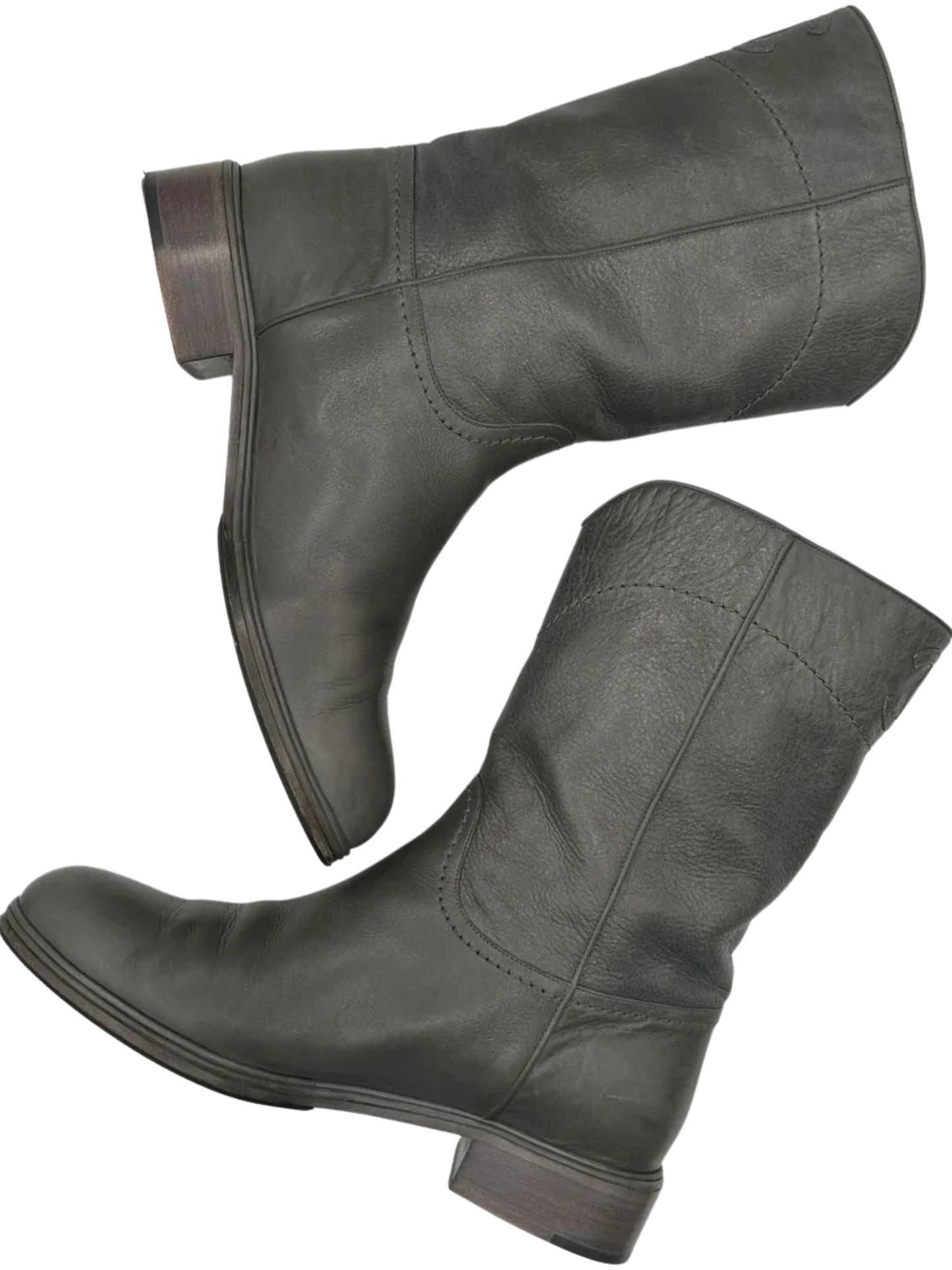 Chanel Grey Leather Mid Calf Boots