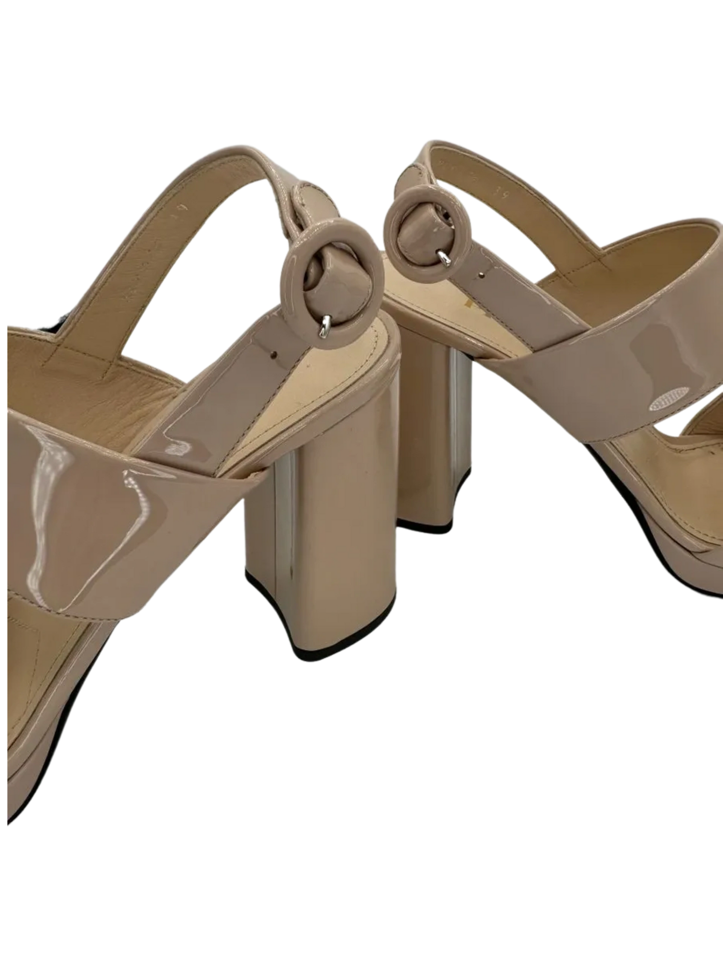 *NEW* Prada Beige Patent Block Heel Sandal