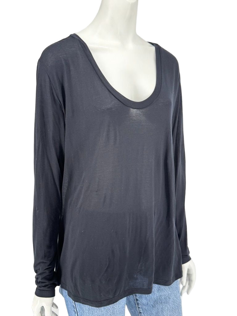 L’Agence Black Long Sleeve Scoop Neck Top – Size L