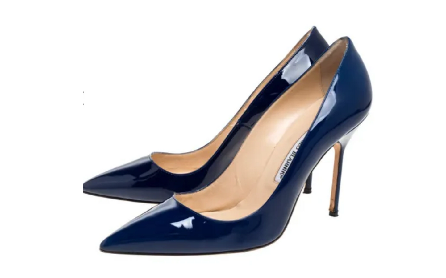 Manolo Blahnik Blue Patent Leather BB Pointed Toe Pumps