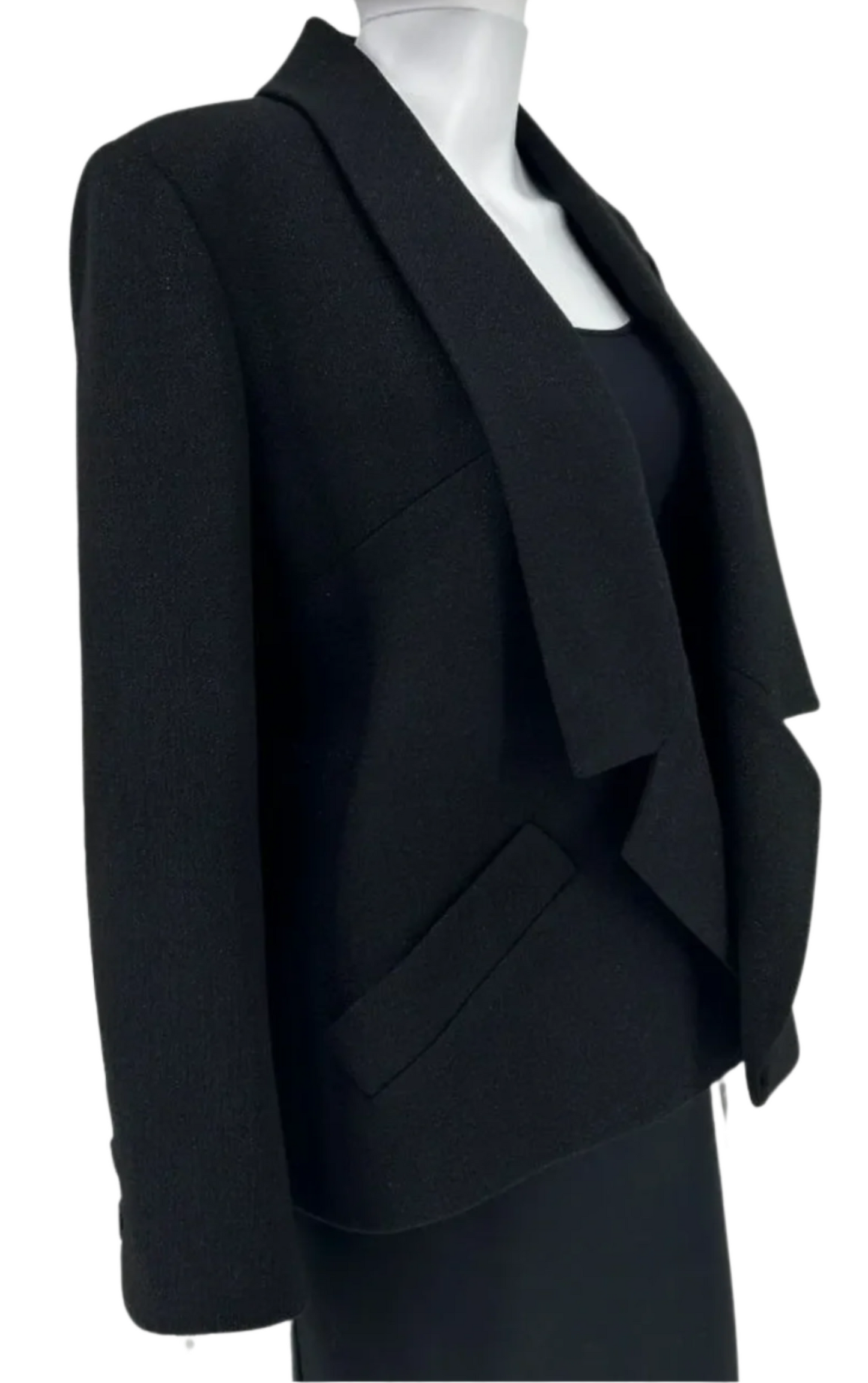 CHANEL 2014 Black Wool Crepe Jacket - Size 42