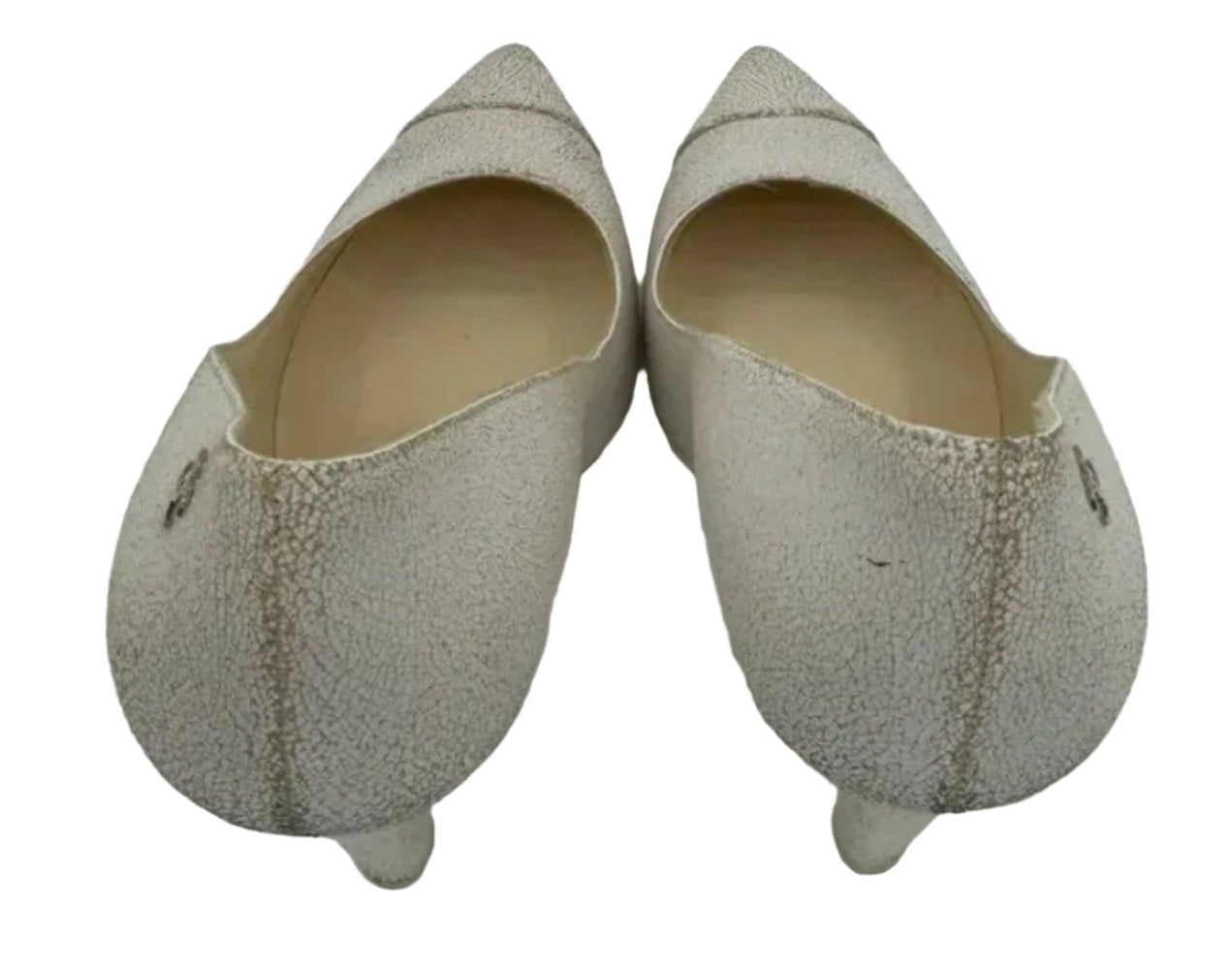 Chanel White Cracked Leather Cap Toe Pumps Size 39