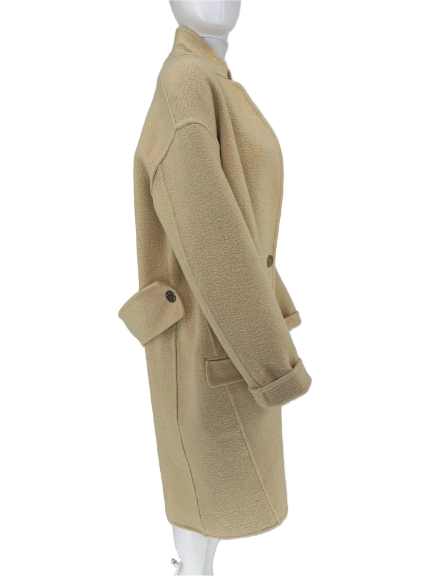 Celine Beige/Tan/Sand Double Faced Cashmere Oversized Boucle Notched Lapel One Button Coat/Jacket. Size 8