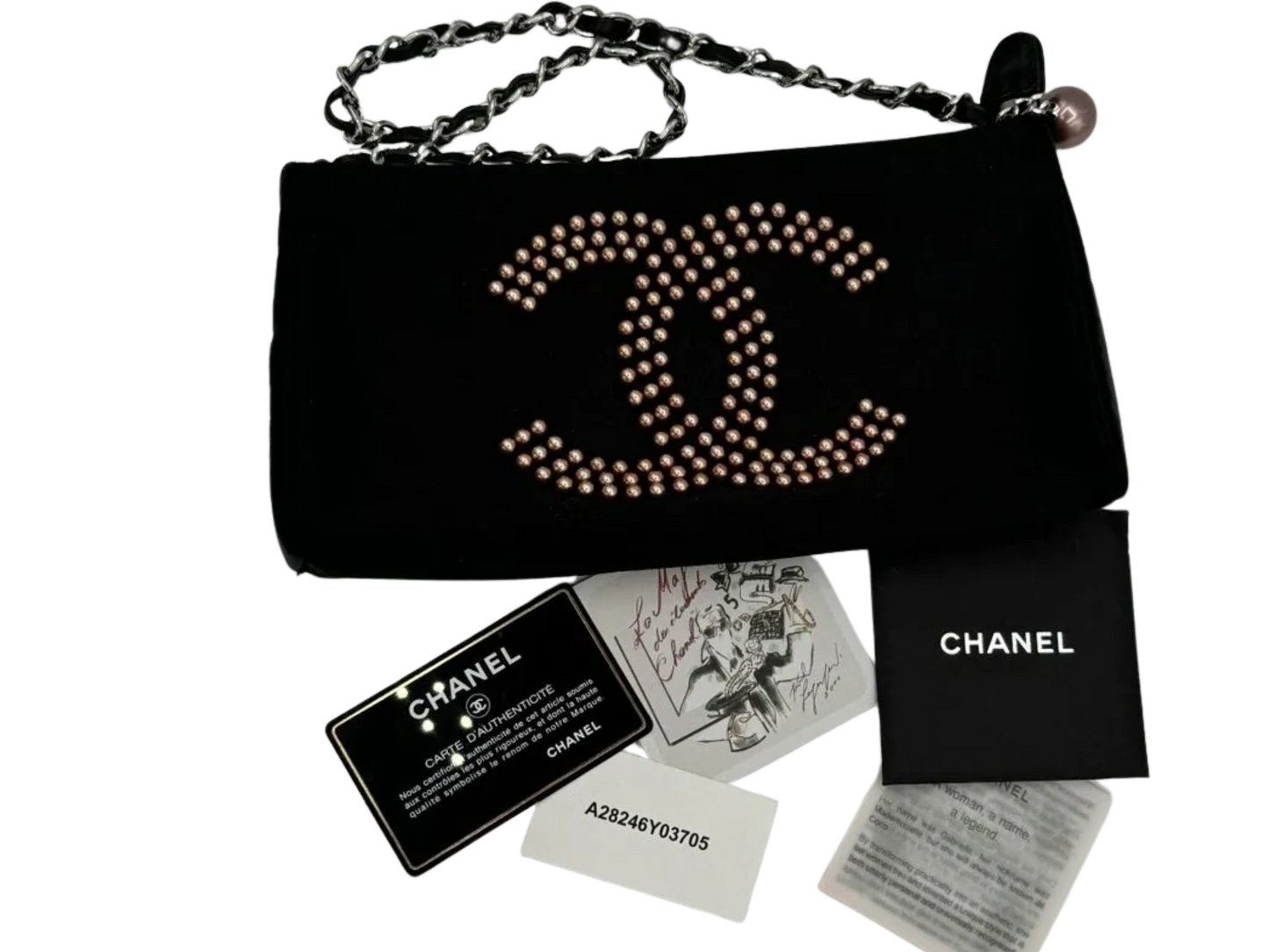 Chanel Black Satin Baguette Pochette Beaded Shoulder Bag