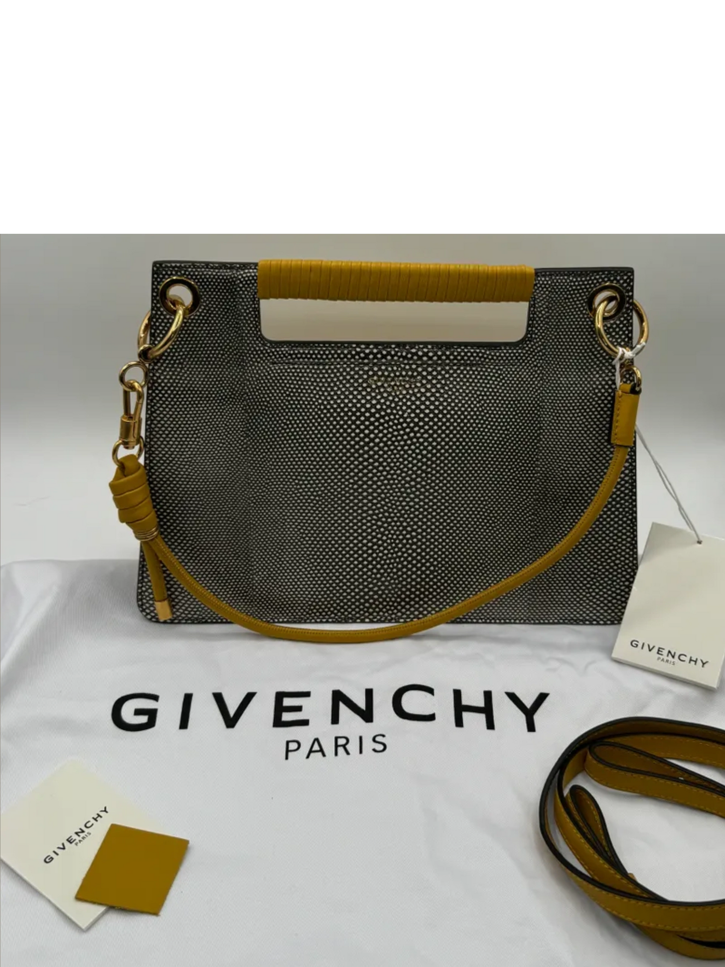 Givenchy Leather and Karung Medium Whip Bag with a Bright Yellow Handle