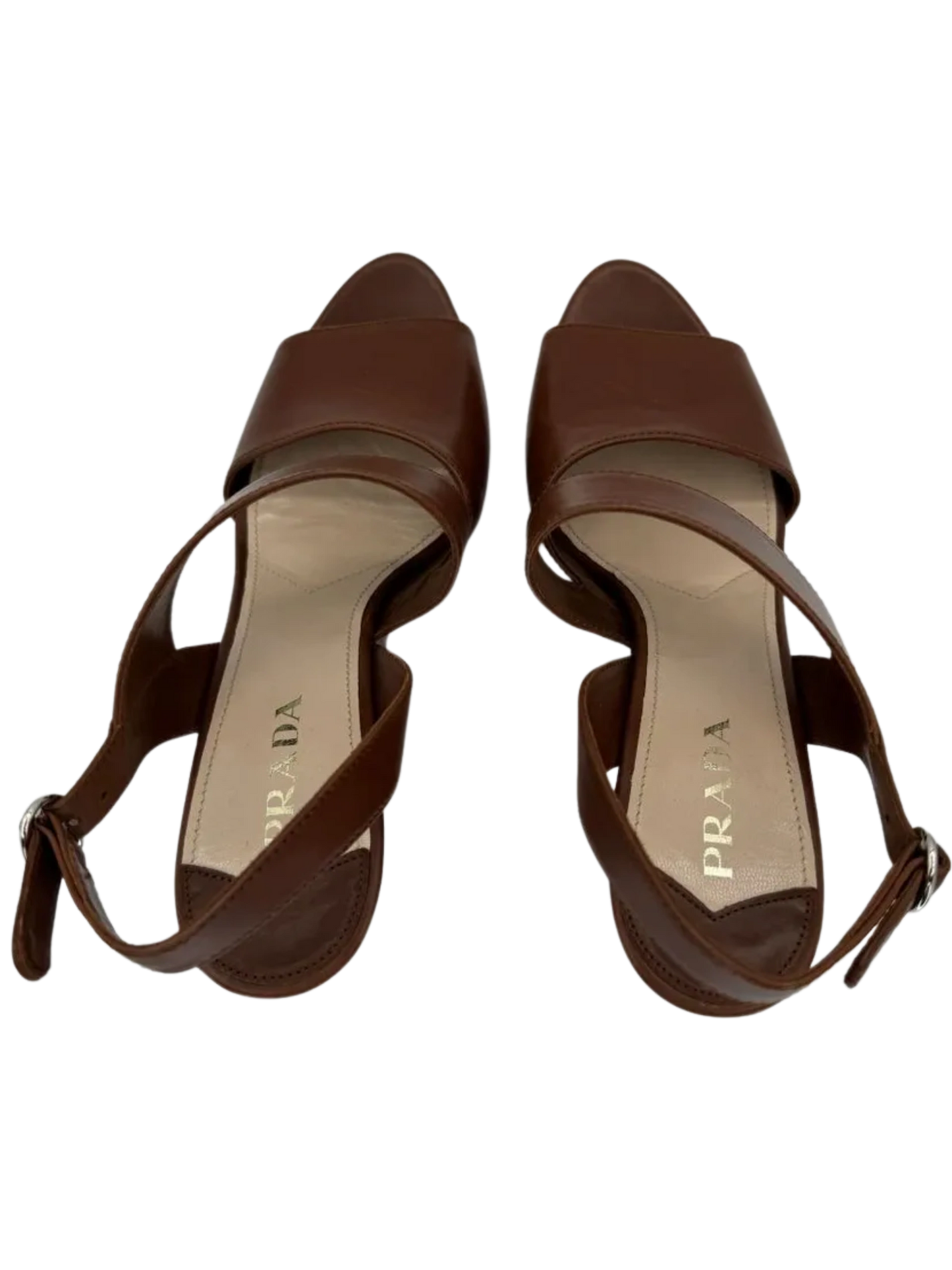 Prada Asymmetric Calfskin Wedge Sandal, Brown