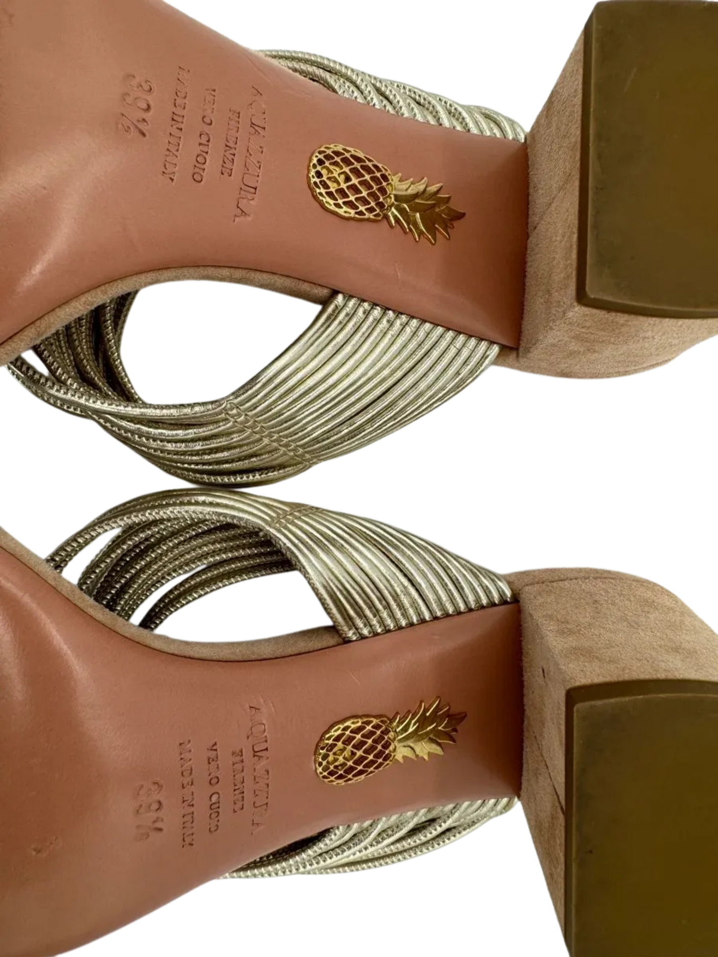 Aquazzura Taupe/Silver Suede And Leather Rendez Vous 50 Slide Sandals