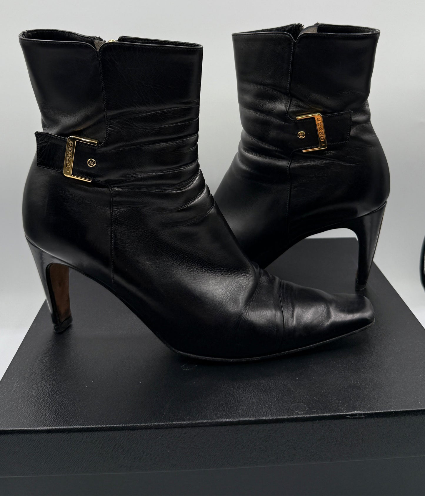 Chanel Black Booties with Branded Buckle - Size 40