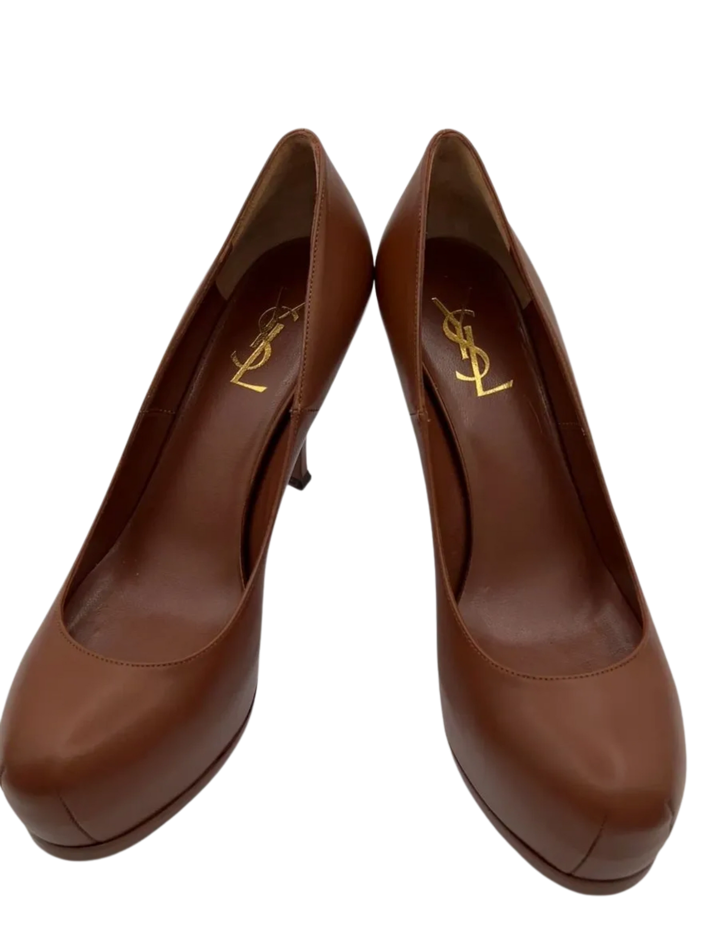 NEW YSL Cognac Leather Tribtoo Platform Heels