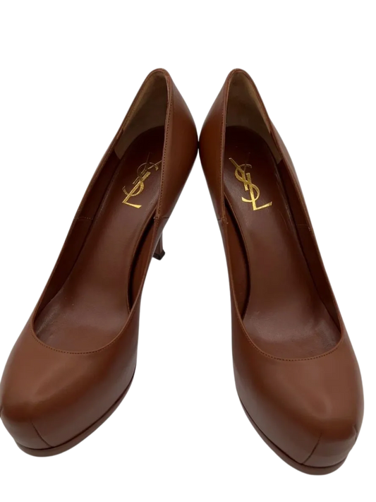 NEW YSL Cognac Leather Tribtoo Platform Heels