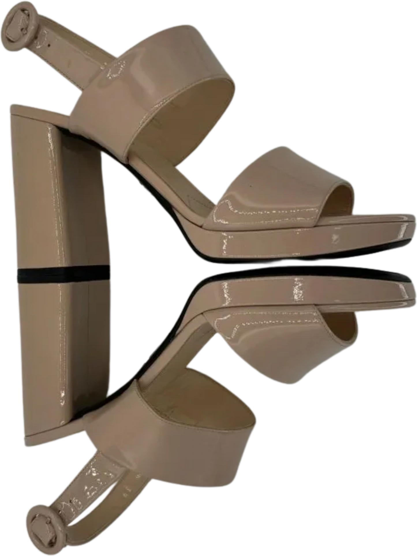 *NEW* Prada Beige Patent Block Heel Sandal