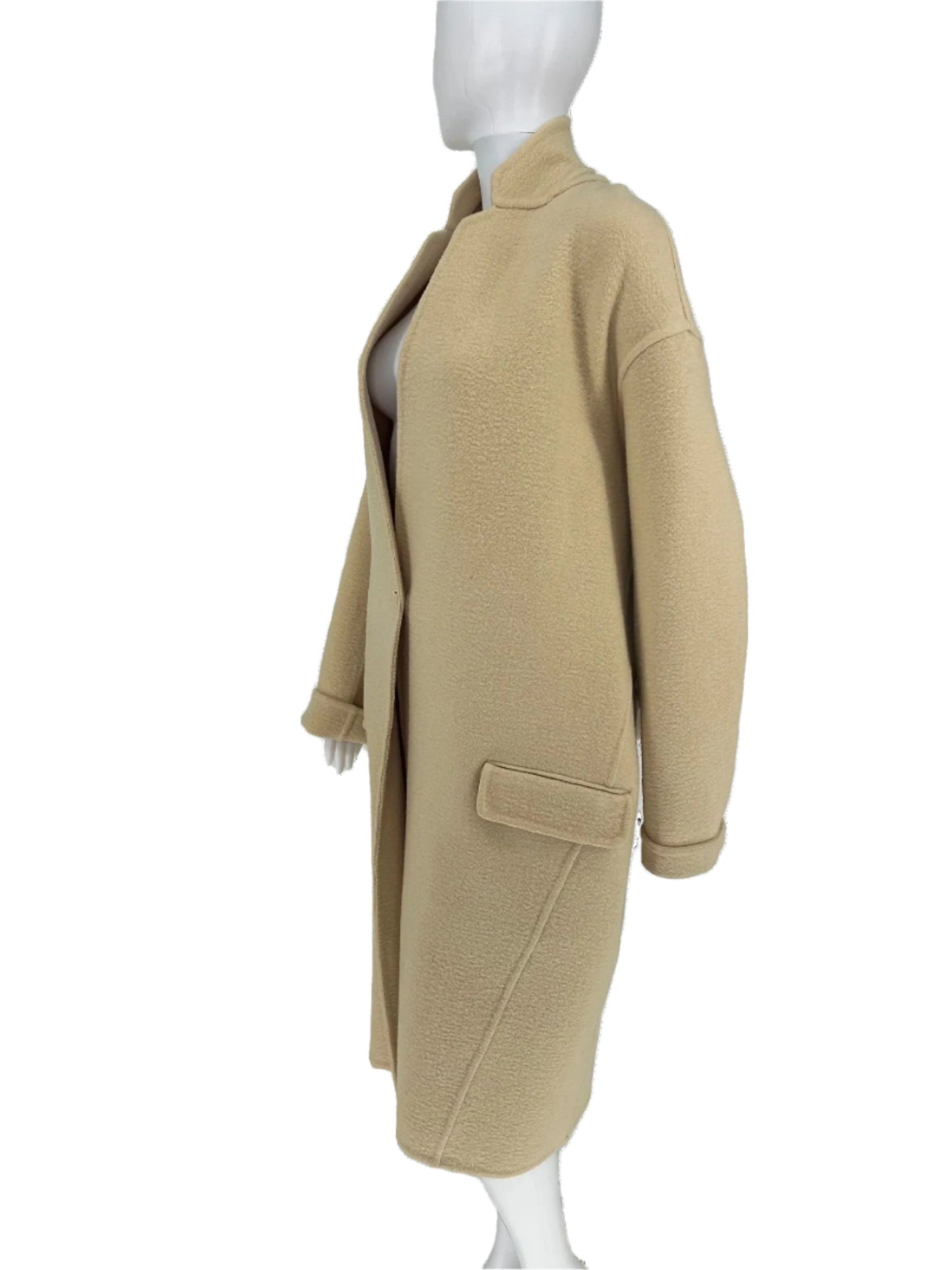 Celine Beige/Tan/Sand Double Faced Cashmere Oversized Boucle Notched Lapel One Button Coat/Jacket. Size 8