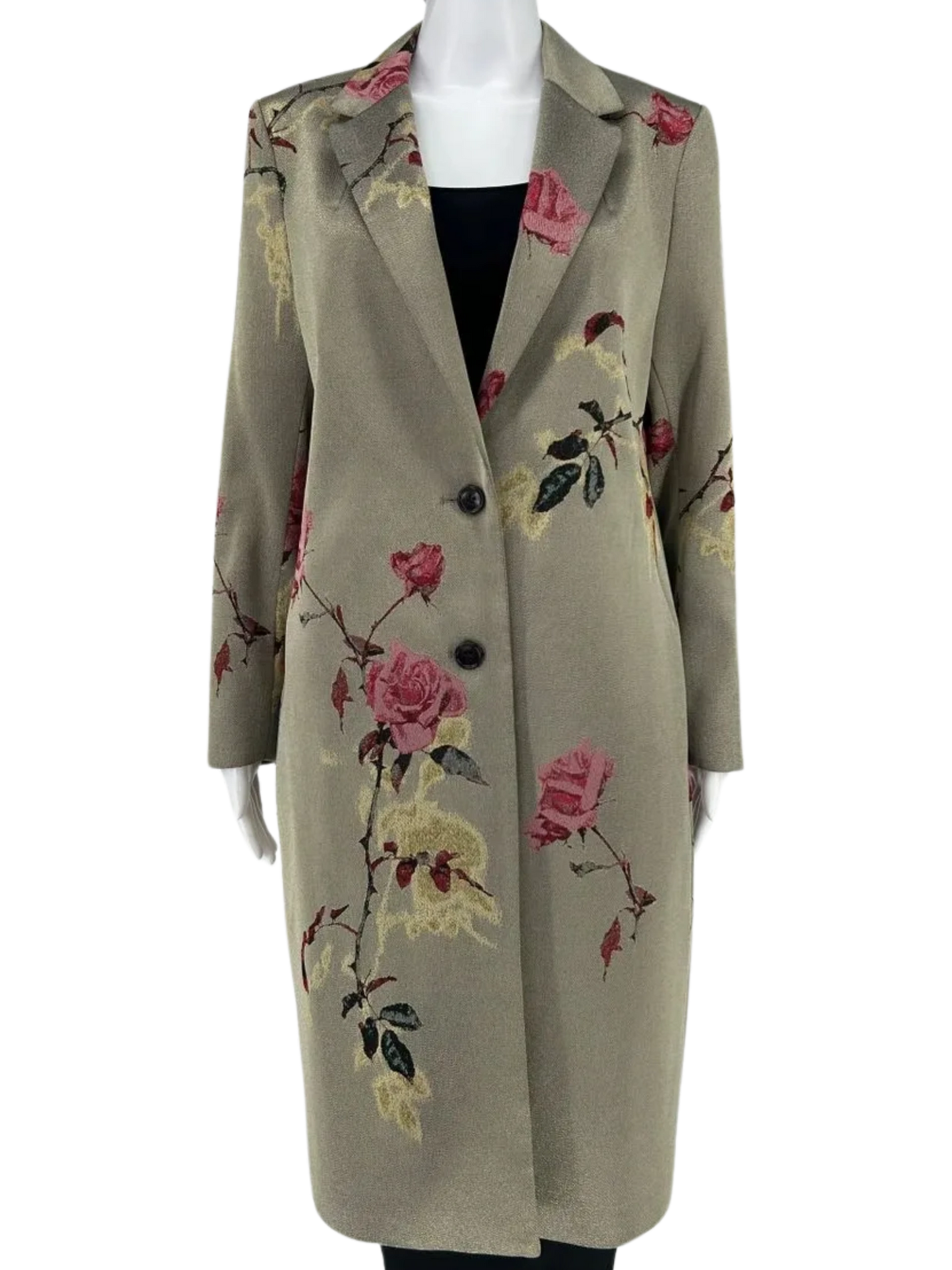 Dries Van Noten Olive Metallic Roses Duster/Jacket/Evening Coat Size 42