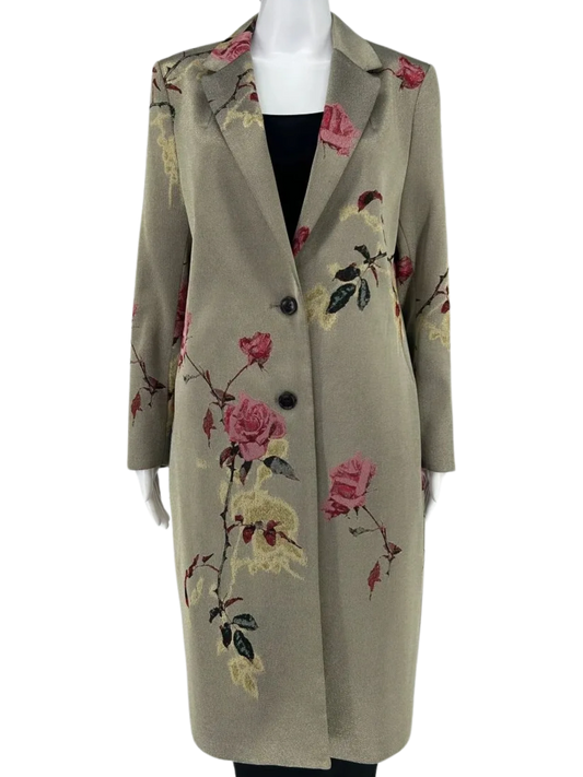 Dries Van Noten Olive Metallic Roses Duster/Jacket/Evening Coat Size 42