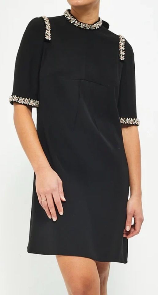 Prada Black Pink Crystal Flower Detail Dress - Size 44