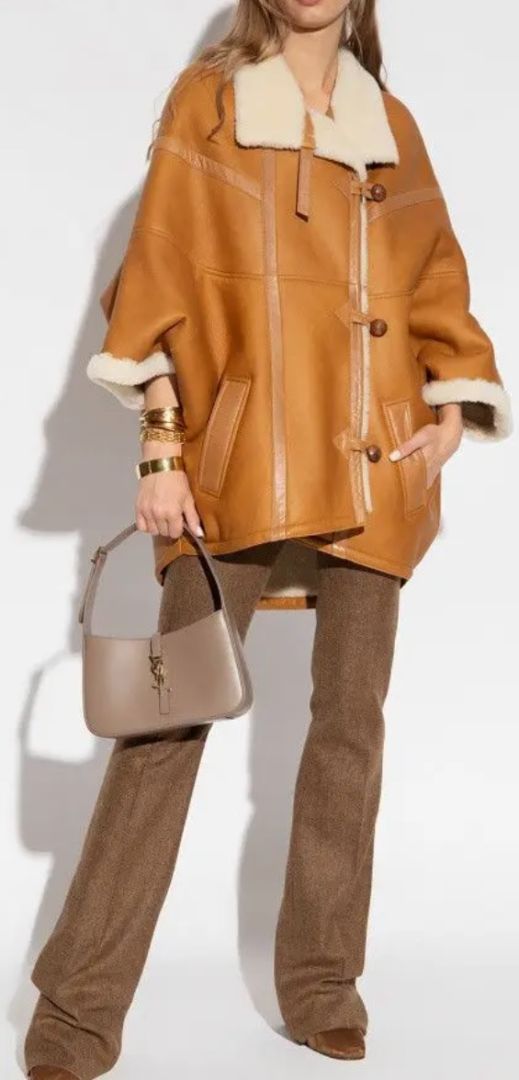 Saint Laurent Oversized Shearling Toggle Coat - Size 8