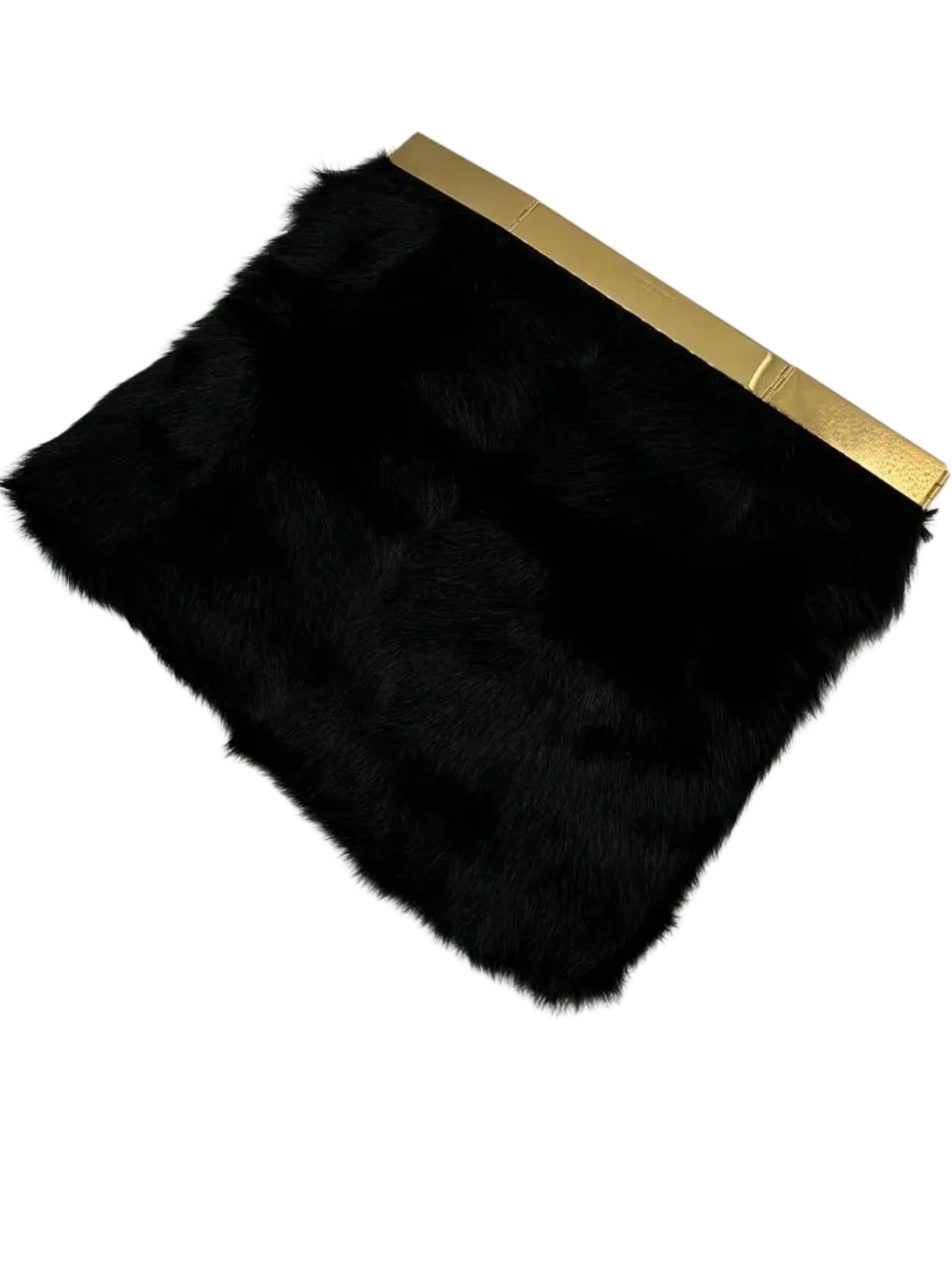 Saint Laurent Fur Courtney Fold-Over Clutch Black