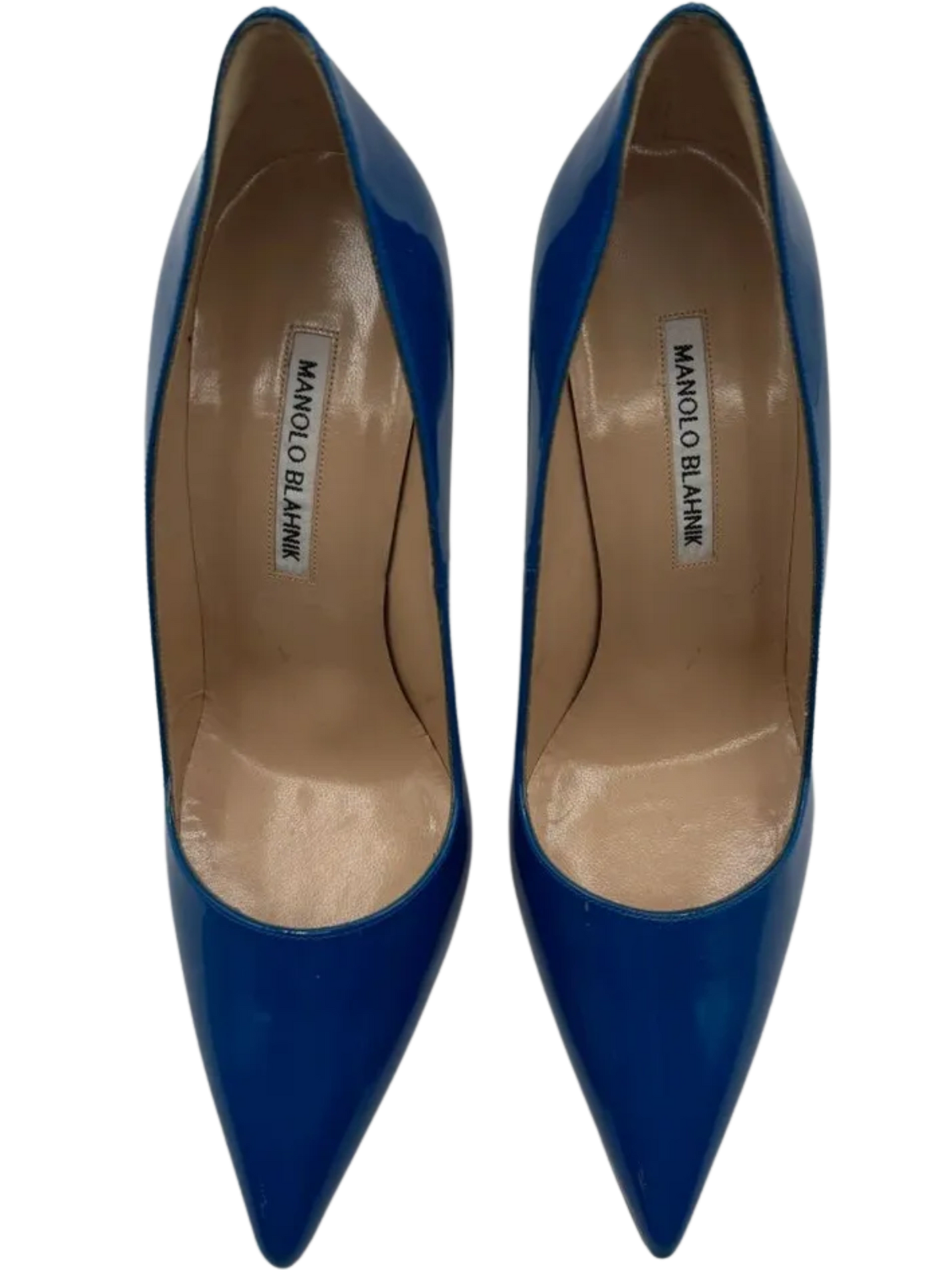 Manolo Blahnik Blue Patent Leather BB Pointed Toe Pumps