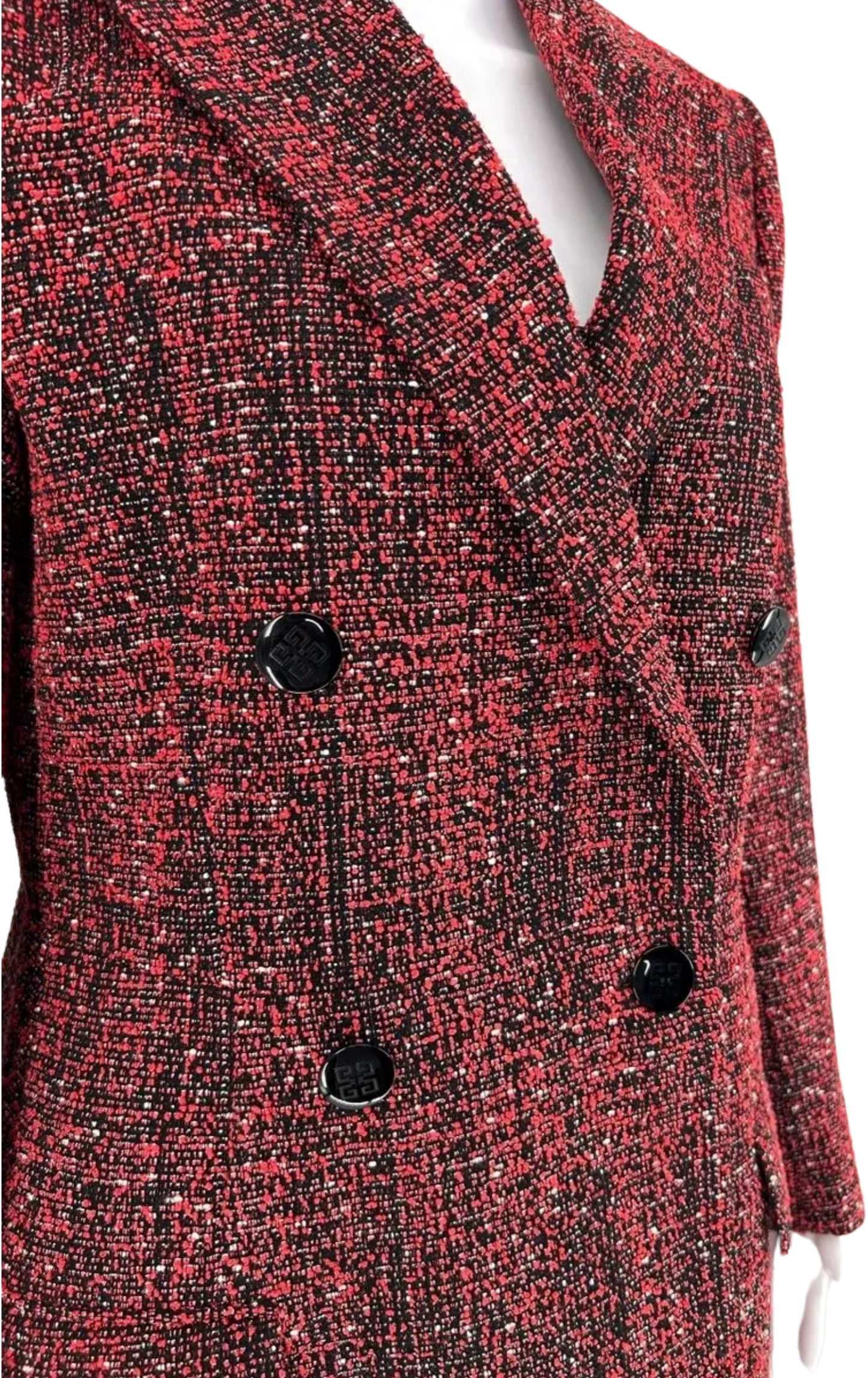 Givenchy Paris - Red Black and White Textured Double Breasted Strong Shoulder Peak Lapel Blazer/Jacket/Coat – Size 44