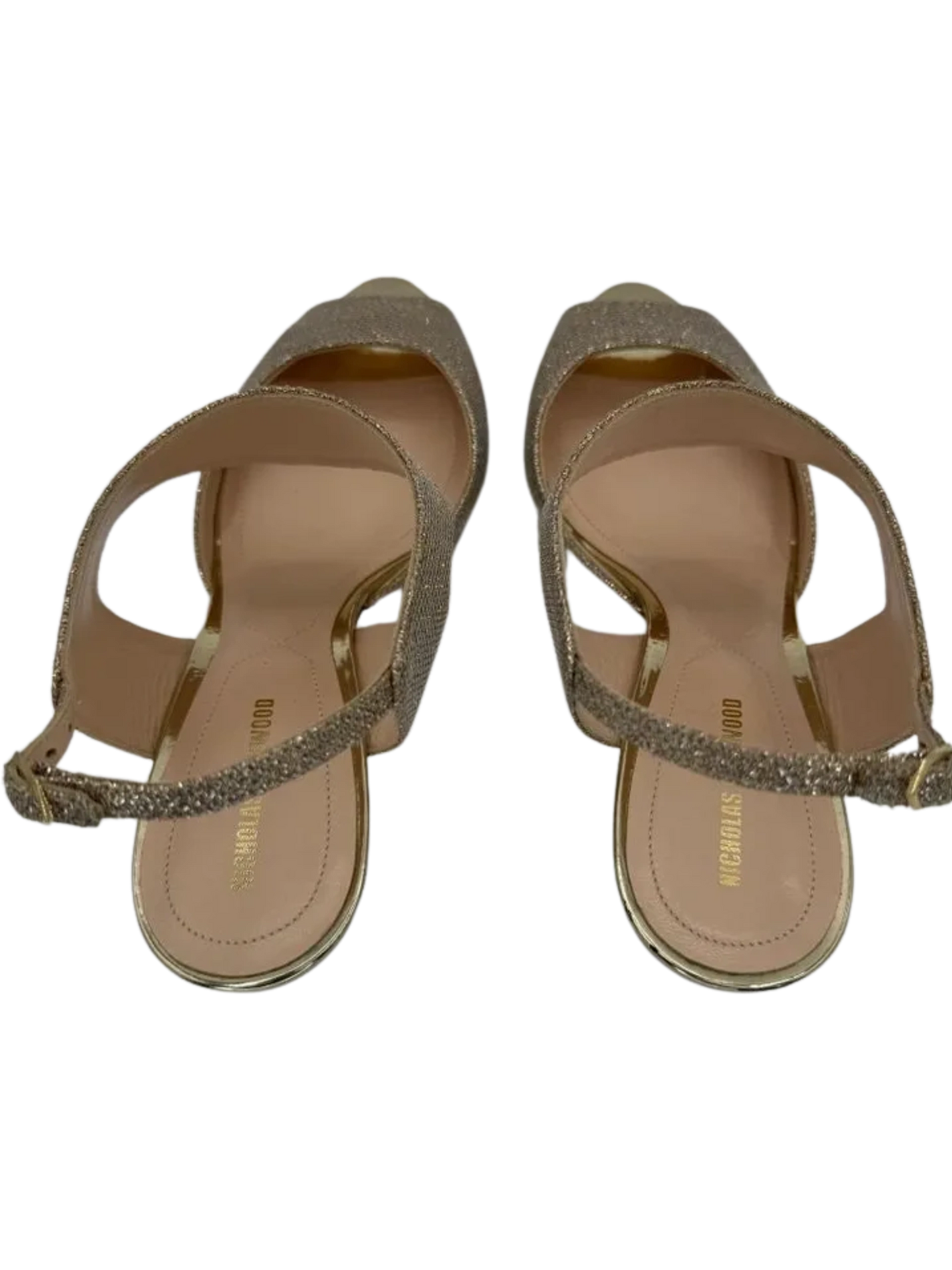 *NEW* Nicholas Kirkwood Metallic Beige Glitter Fabric Ankle Strap Sandals