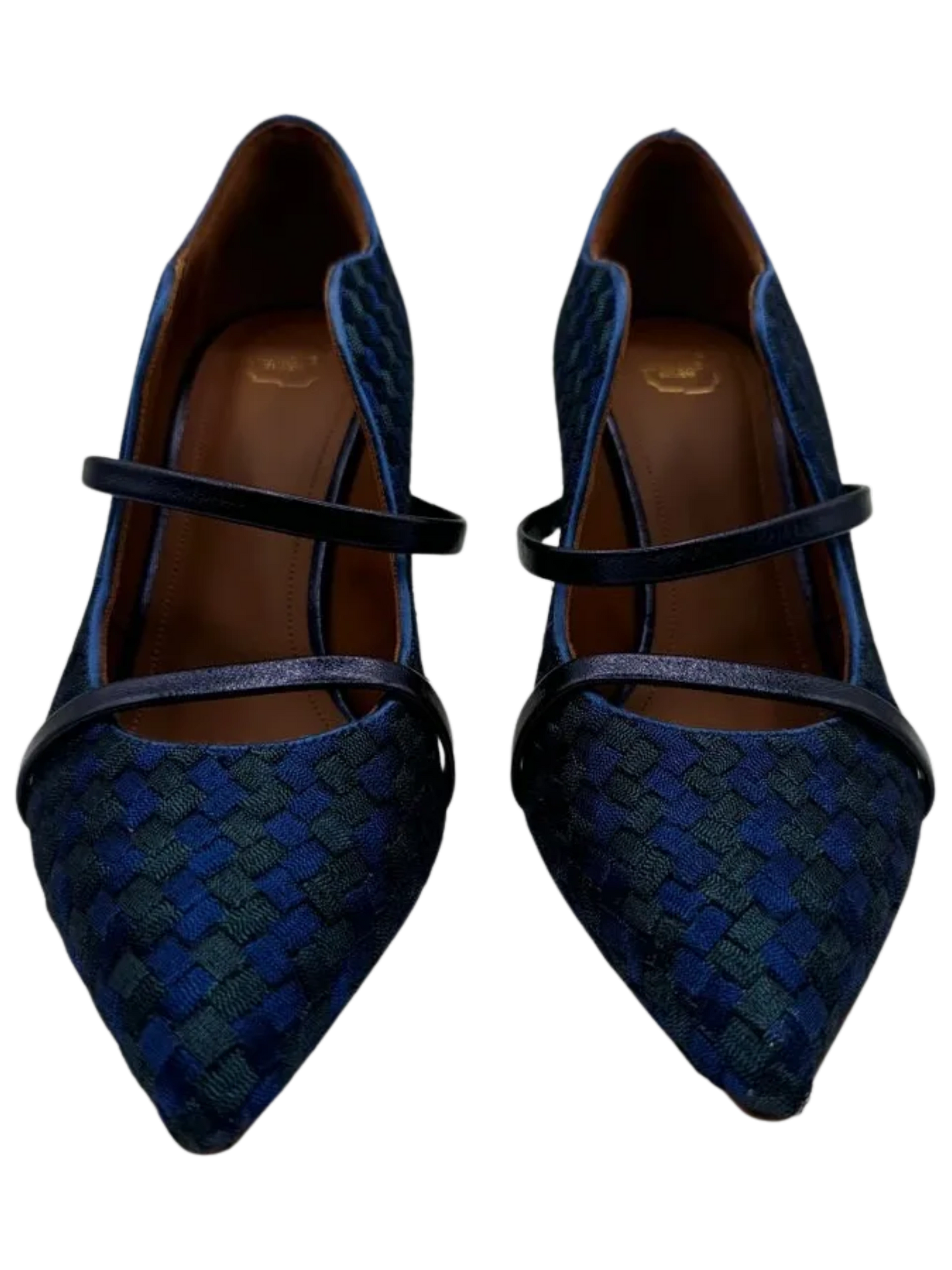 Malone Souliers Navy Maureen Bicolor Woven Point-Toe Mules