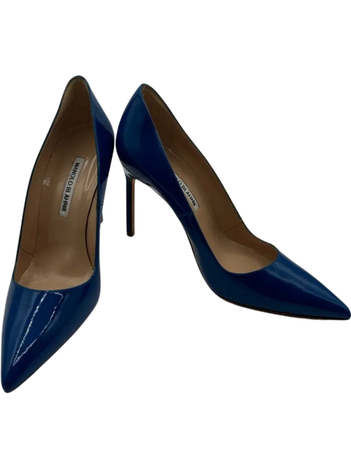 Manolo Blahnik Blue Patent Leather BB Pointed Toe Pumps